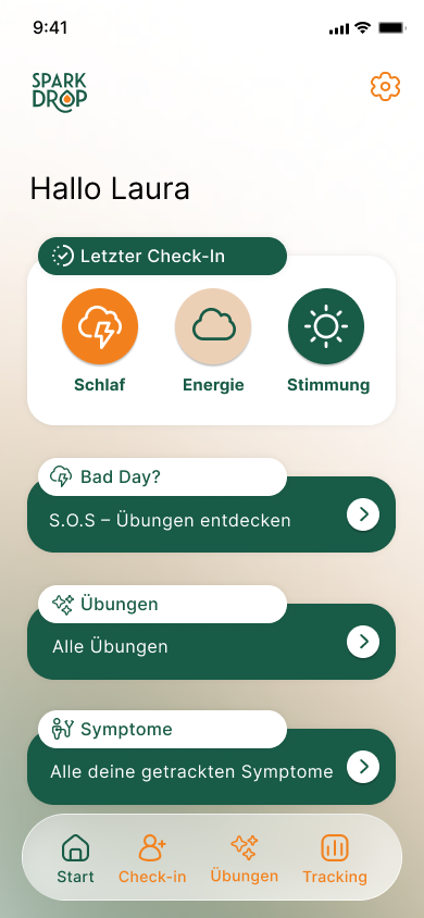 Startbildschirm mit letztem Check-in